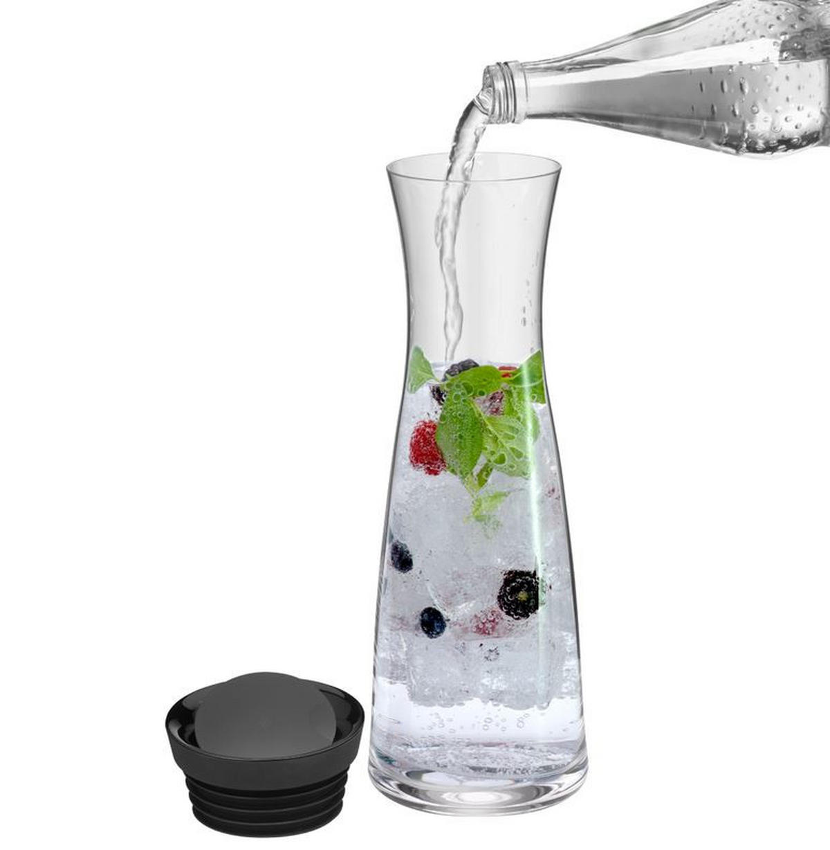 WASSERKARAFFE 1 L    - Edelstahlfarben/Schwarz, Basics, Glas/Kunststoff (1l) - WMF