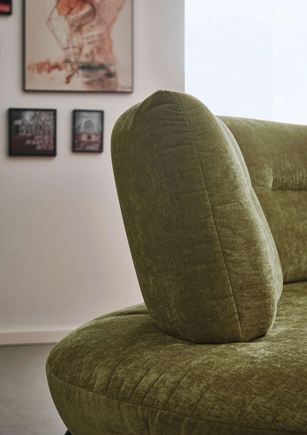BIGSOFA Flachgewebe Olivgrün  - Schwarz/Olivgrün, Design, Textil/Metall (456/93/138cm) - Moderano