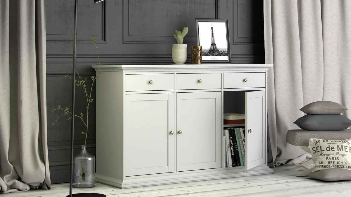 SIDEBOARD 143,7/91,66/46,1 cm  - vit/mässingsfärgad, Design, metall/trämaterial (143,7/91,66/46,1cm) - Hom`in