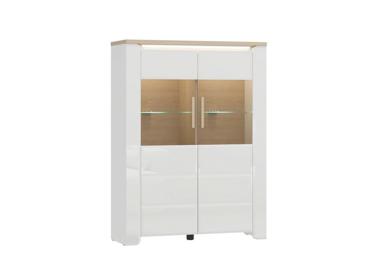 KOMÓD 96/129.5/35 cm  - Bianco tölgy/fehér, Basics, faalapú anyag/üveg (96/129.5/35cm) - Carryhome