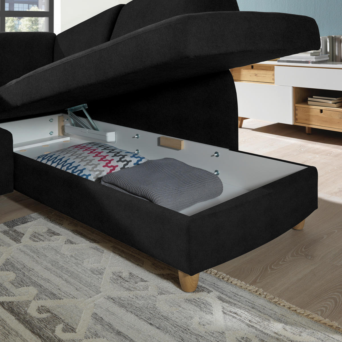 ECKSOFA in Flachgewebe Anthrazit  227/208 cm  - Eichefarben/Anthrazit, KONVENTIONELL, Holz/Textil (227/208cm) - Sedda