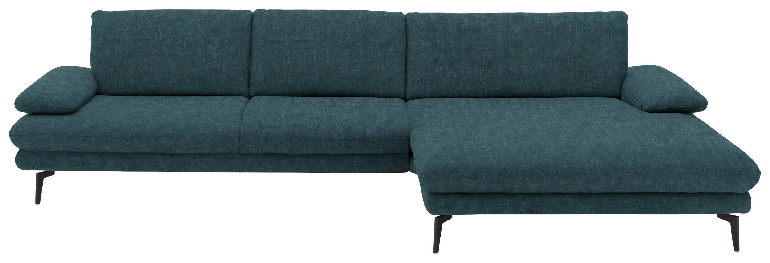 ECKSOFA in Velours Petrol  - Petrol/Schwarz, Design, Textil/Metall (310/180cm) - Dieter Knoll