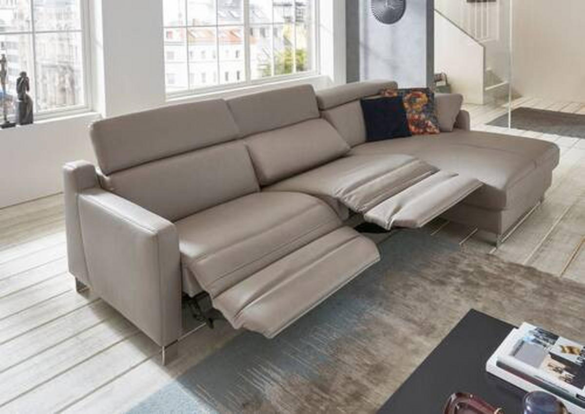 ECKSOFA in Echtleder Grau  - Schwarz/Grau, Design, Leder/Metall (271/176cm) - Valdera