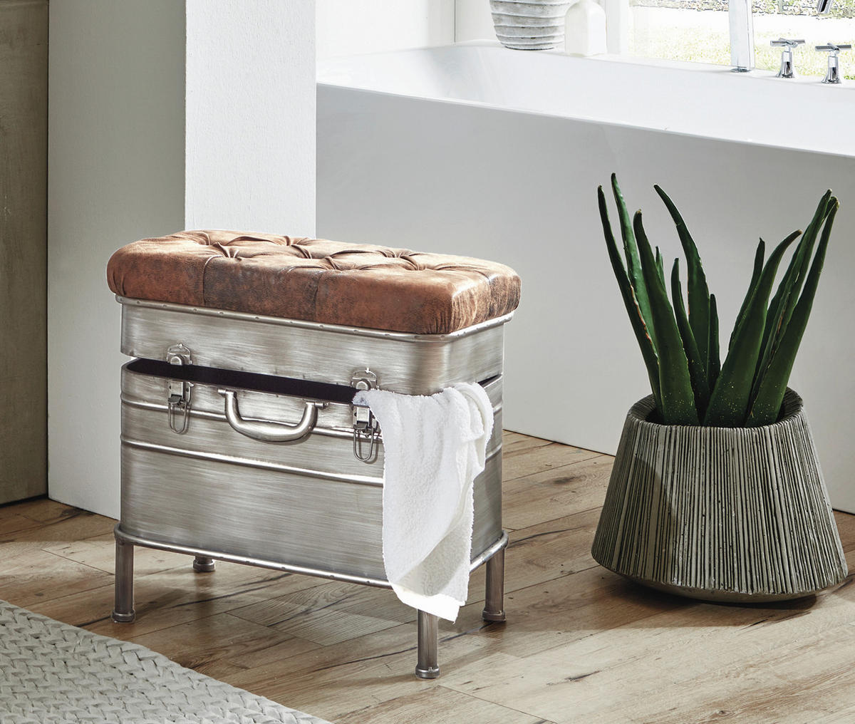 SITZBANK 51/48/34 cm  in Anthrazit, Braun  - Anthrazit/Braun, Design, Textil/Metall (51/48/34cm) - Carryhome