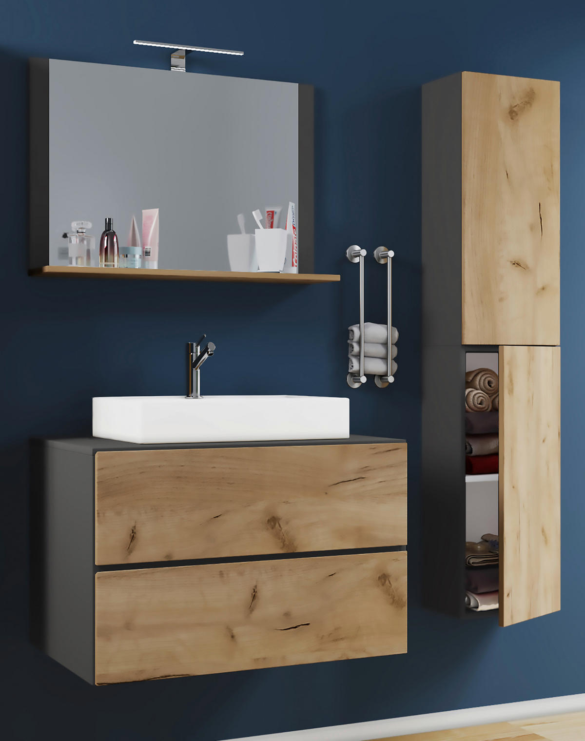 BADEZIMMER 4-teilig  in 94 cm  - Honigeiche/Weiss, Modern, Glas/Keramik (94cm) - MID.YOU