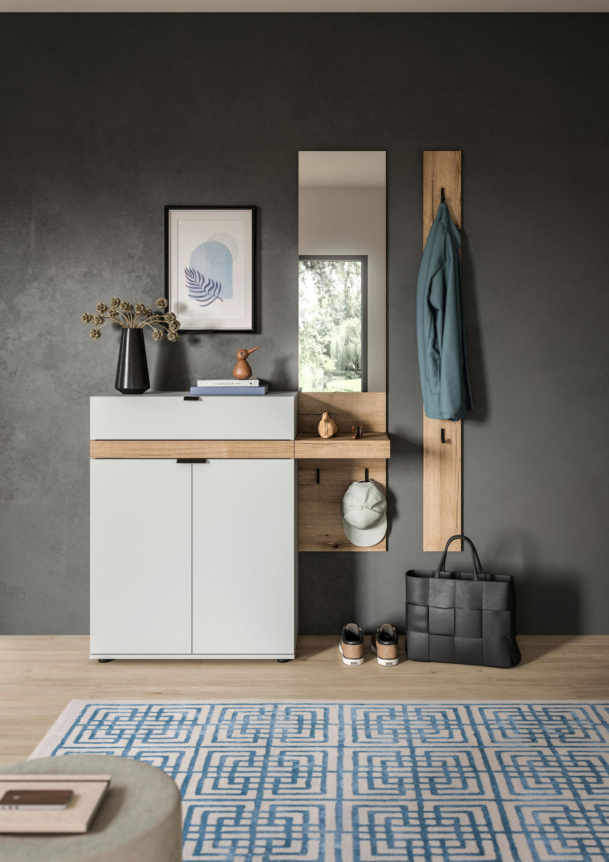 GARDEROBE 3-teilig  in 148/194/37 cm  - Eiche dunkel/Grau, Design, Holzwerkstoff (148/194/37cm) - Livetastic