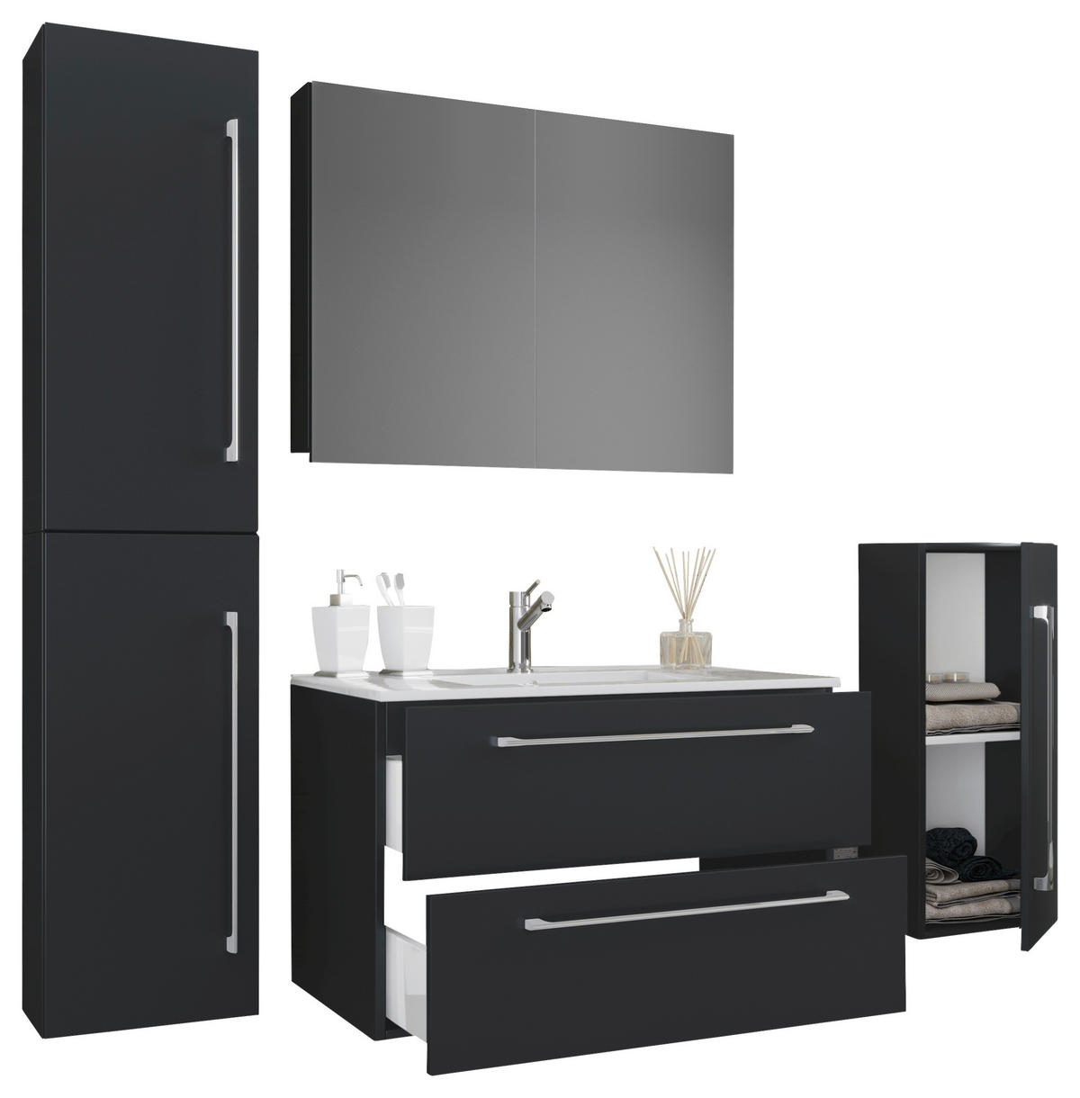 BADEZIMMER  in 127 cm  - Schwarz/Weiß, MODERN, Keramik/Holzwerkstoff (127cm) - MID.YOU