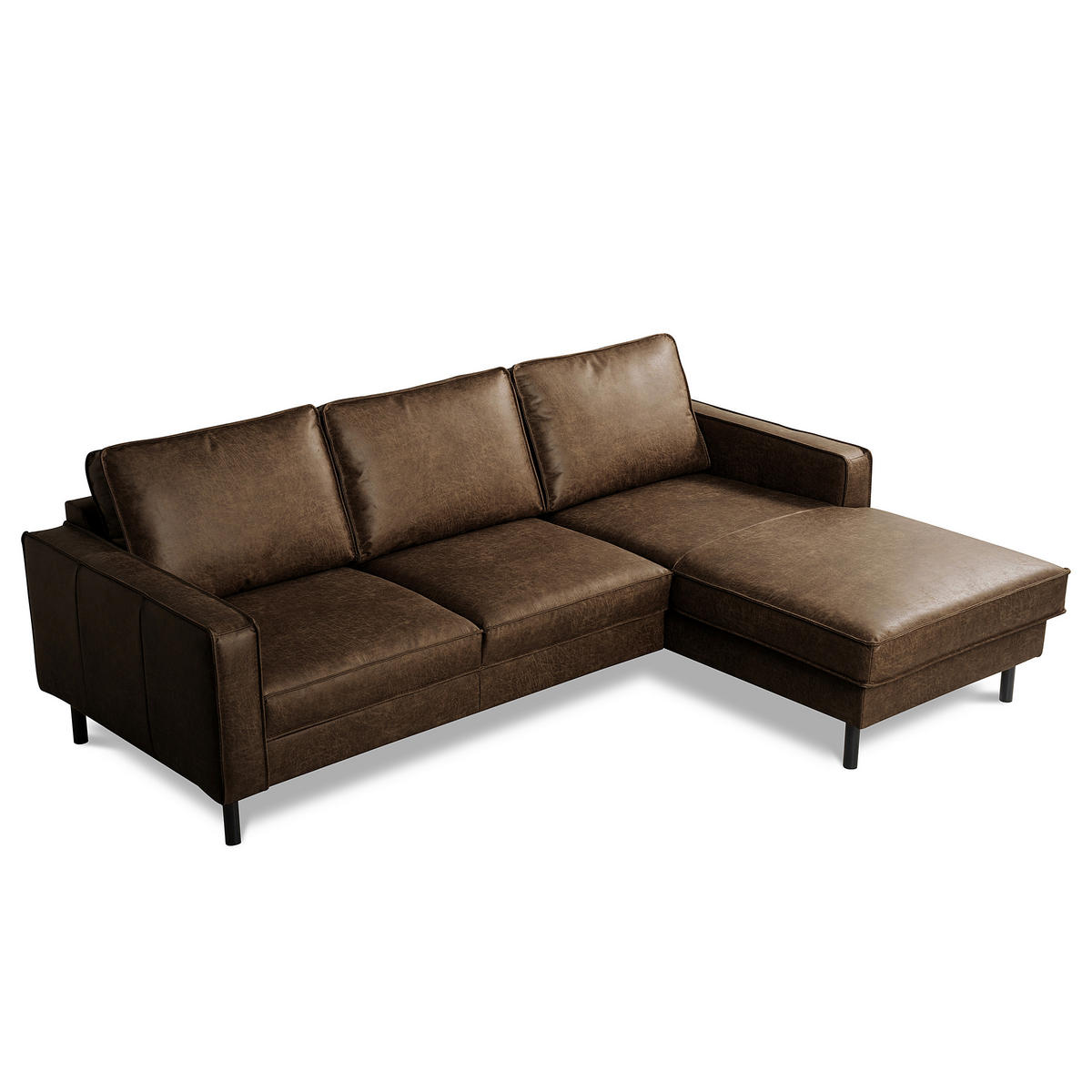 ECKSOFA Dunkelbraun Echtleder Lederlook Rücken echt  - Dunkelbraun/Schwarz, Design, Leder/Textil (166/238cm) - Livetastic