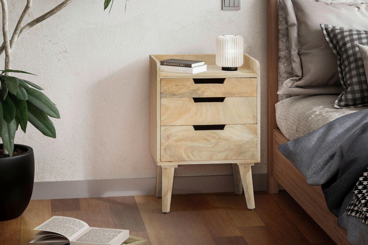 NACHTTISCH 45/63/33 cm  in massiv Mangoholz Hellbraun  - Hellbraun, Design, Holz (45/63/33cm) - MID.YOU
