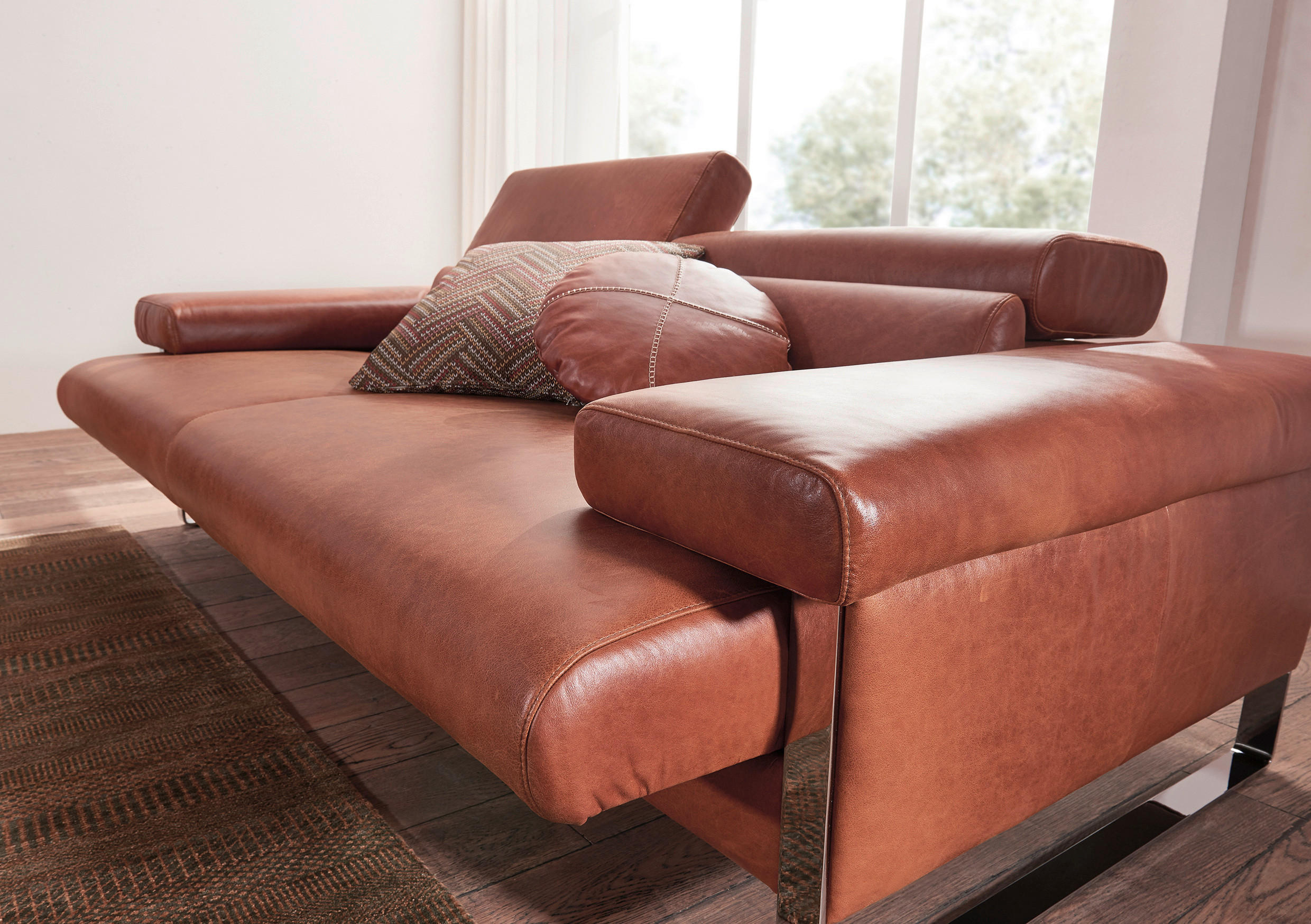 2-SITZER-SOFA Echtleder Braun  - Chromfarben/Braun, Design, Leder (230/71/106cm) - Chilliano