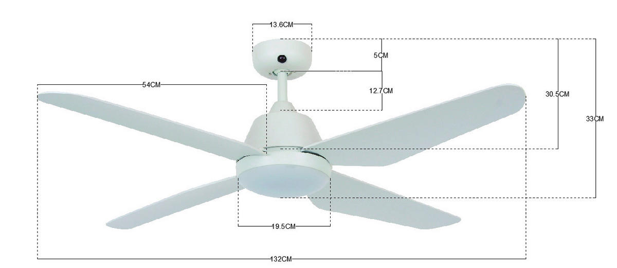 DECKENVENTILATOR  122/33 cm    - Weiss, Design, Kunststoff (122/33cm) - P & B