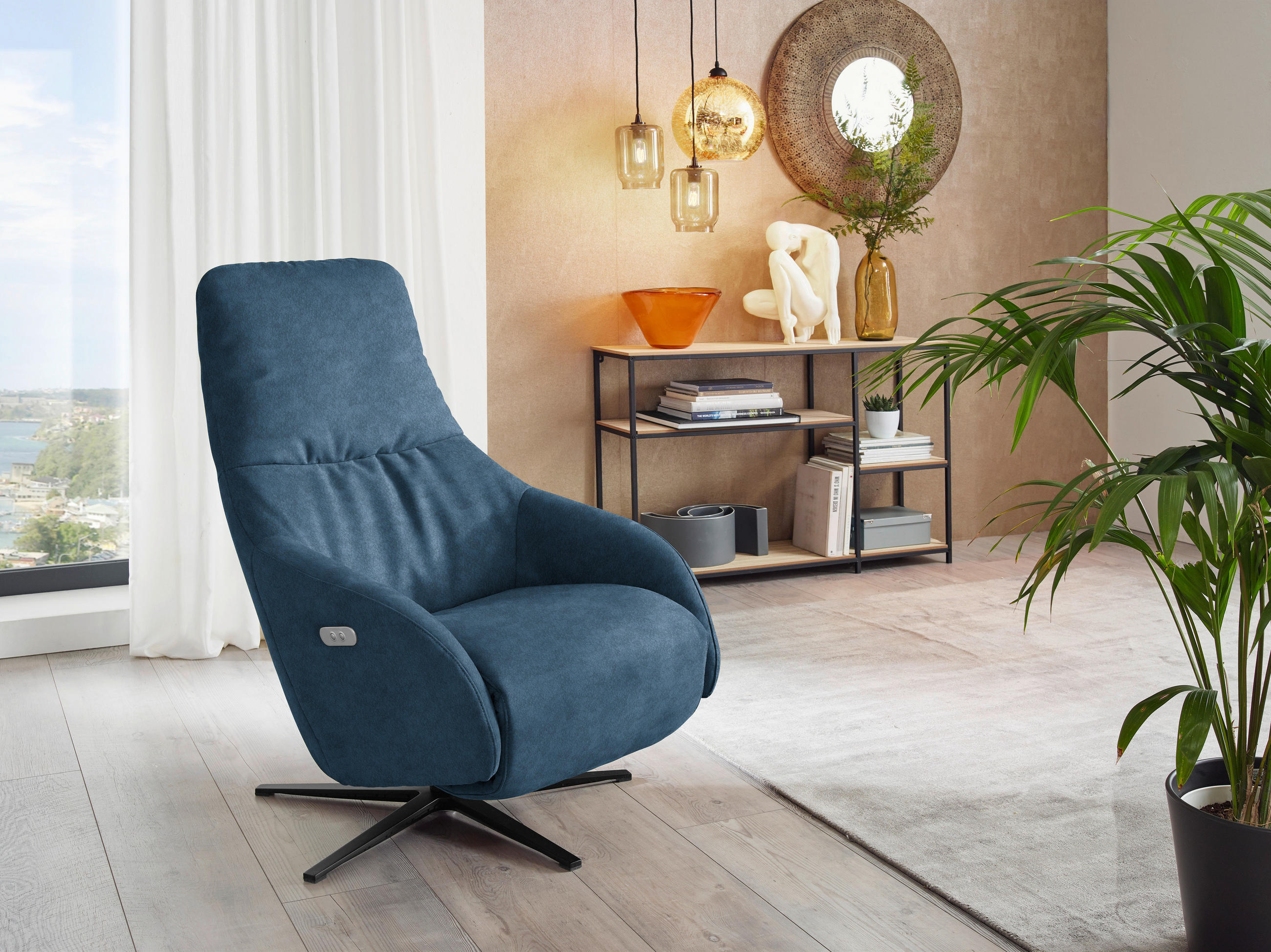 RELAXSESSEL in Textil Blau  - Blau/Schwarz, Design, Textil/Metall (77/108/95cm) - Chilliano