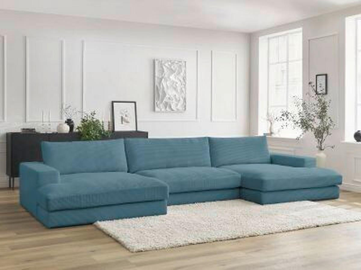 WOHNLANDSCHAFT LEONARD Hellblau Cord  - Schwarz/Hellblau, MODERN, Kunststoff/Textil (159/404/159cm)