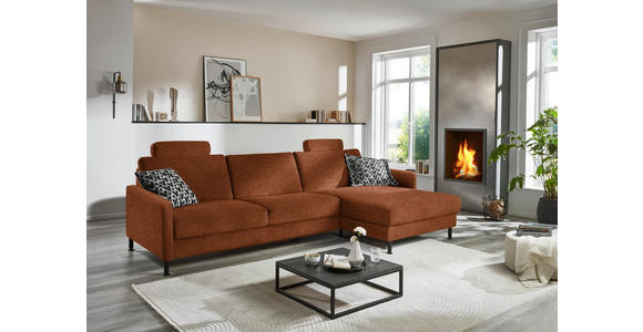 ECKSOFA  in Chenille, Flachgewebe Rostfarben  316/175 cm  - Rostfarben/Schwarz, Design, Textil/Metall (316/175cm) - Dieter Knoll
