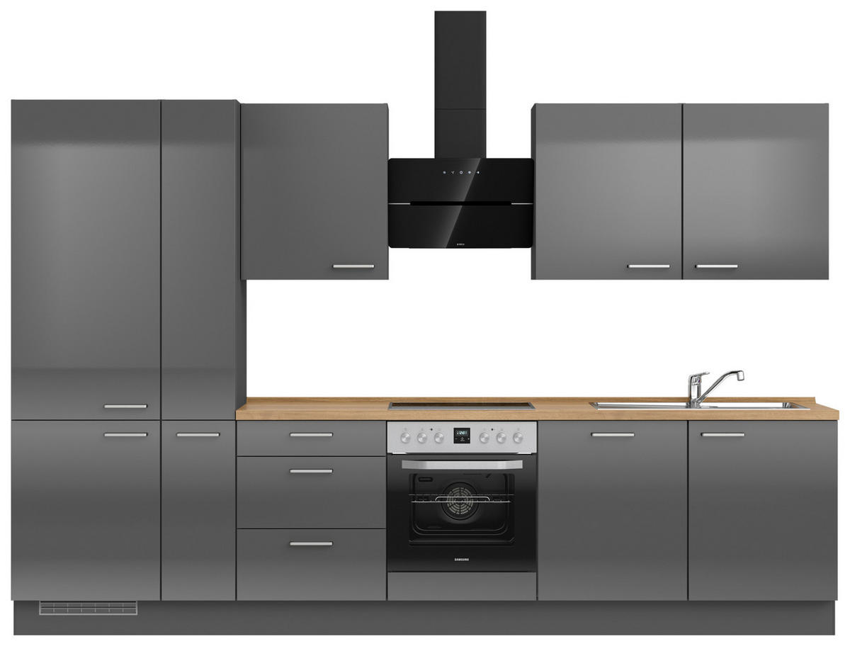 KÜCHENBLOCK 330 cm   in Eichefarben, Schieferfarben  - Schieferfarben/Edelstahlfarben, MODERN, Holzwerkstoff/Metall (330cm) - Nobilia