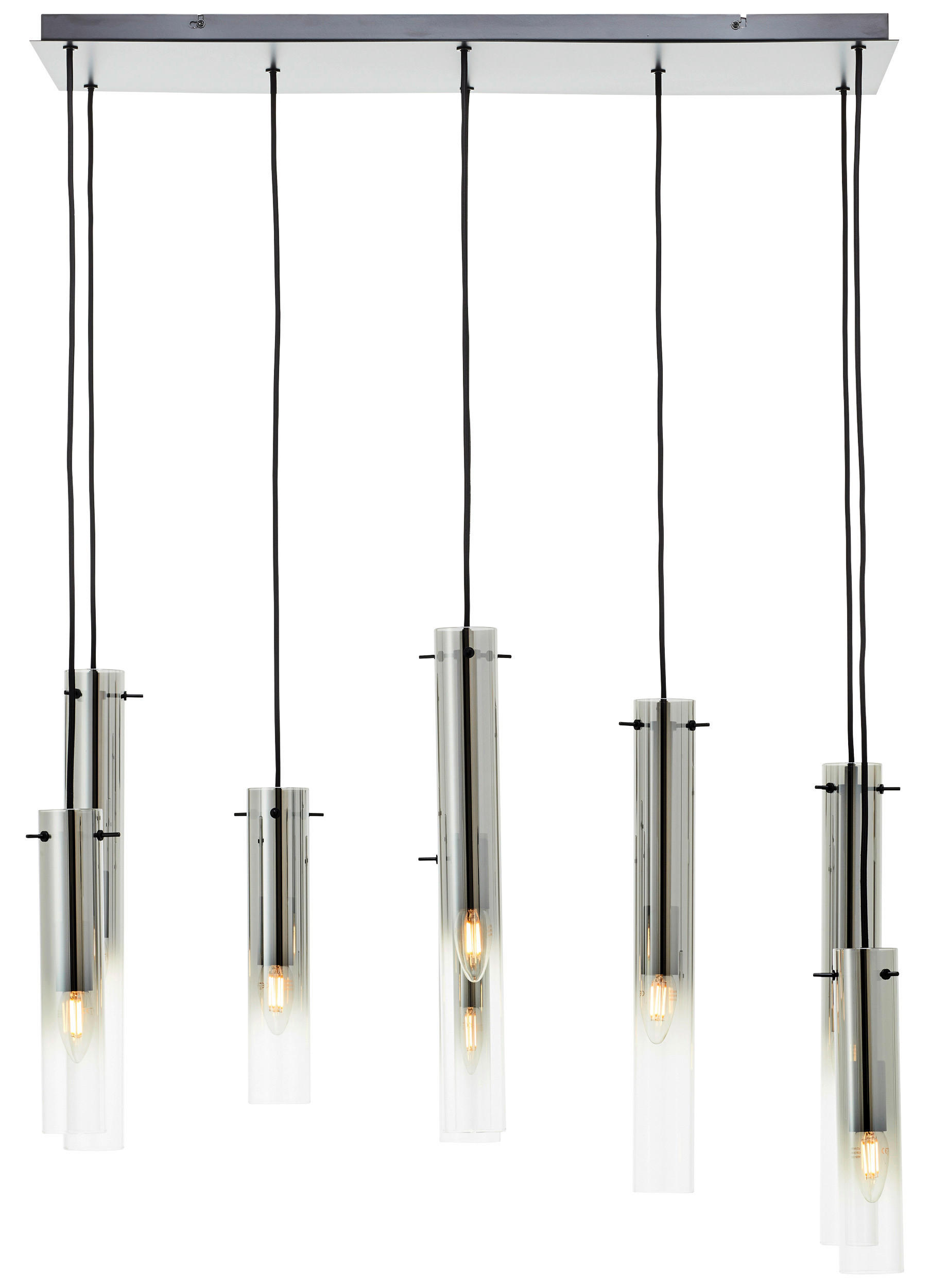 HÄNGELEUCHTE 80/30/199 cm    - Schwarz/Grau, Design, Glas/Metall (80/30/199cm) - Brilliant