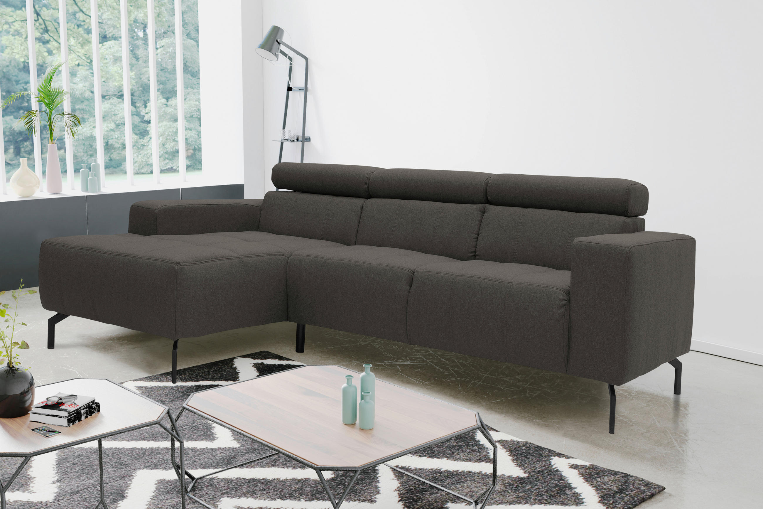 ECKSOFA Braun, Schwarz Webstoff - Schwarz/Braun, Design, Textil/Metall (175/292cm)