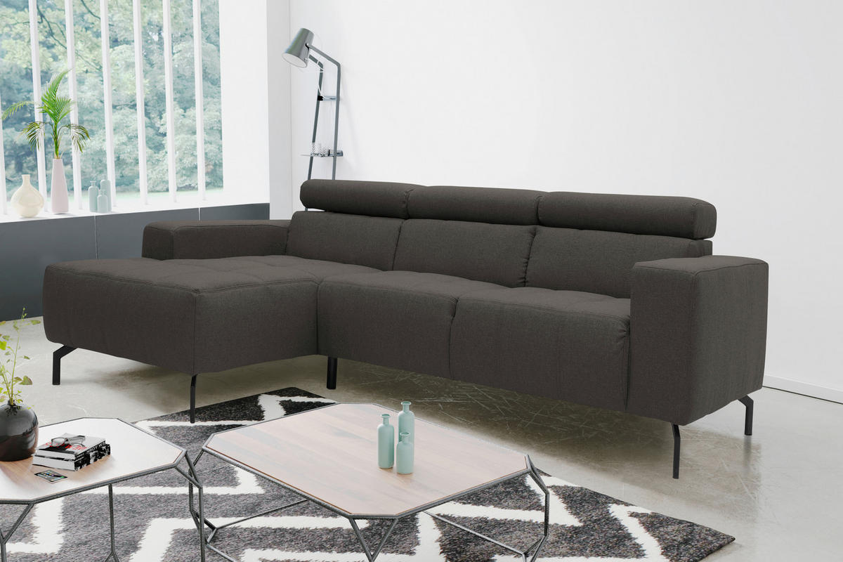 ECKSOFA Braun, Schwarz Webstoff  - Schwarz/Braun, Design, Textil/Metall (175/292cm) - MID.YOU