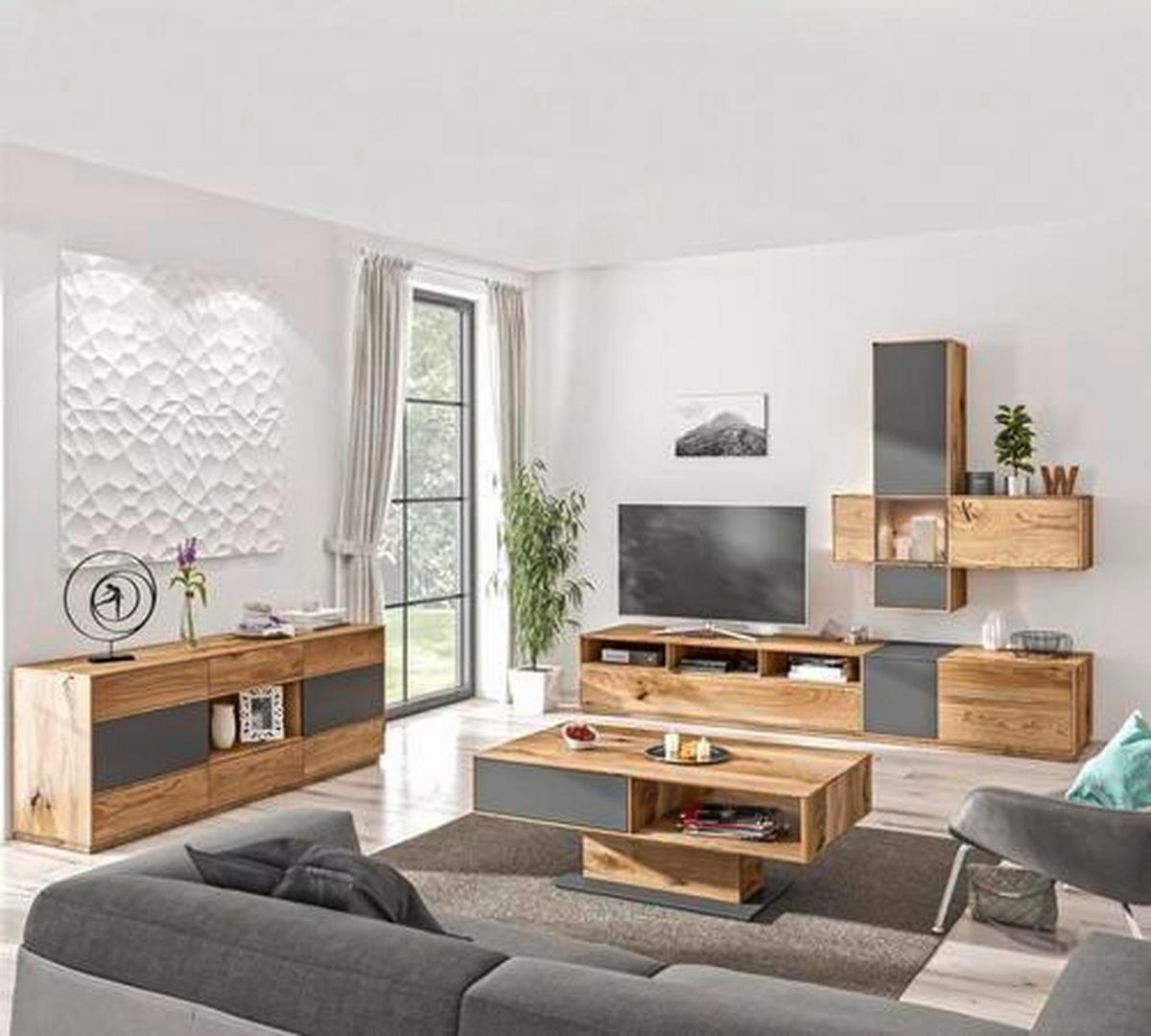 VITRINE in massiv Wildeiche Anthrazit, Eichefarben  - Eichefarben/Anthrazit, Design, Glas/Holz (61/205/40cm) - Waldwelt