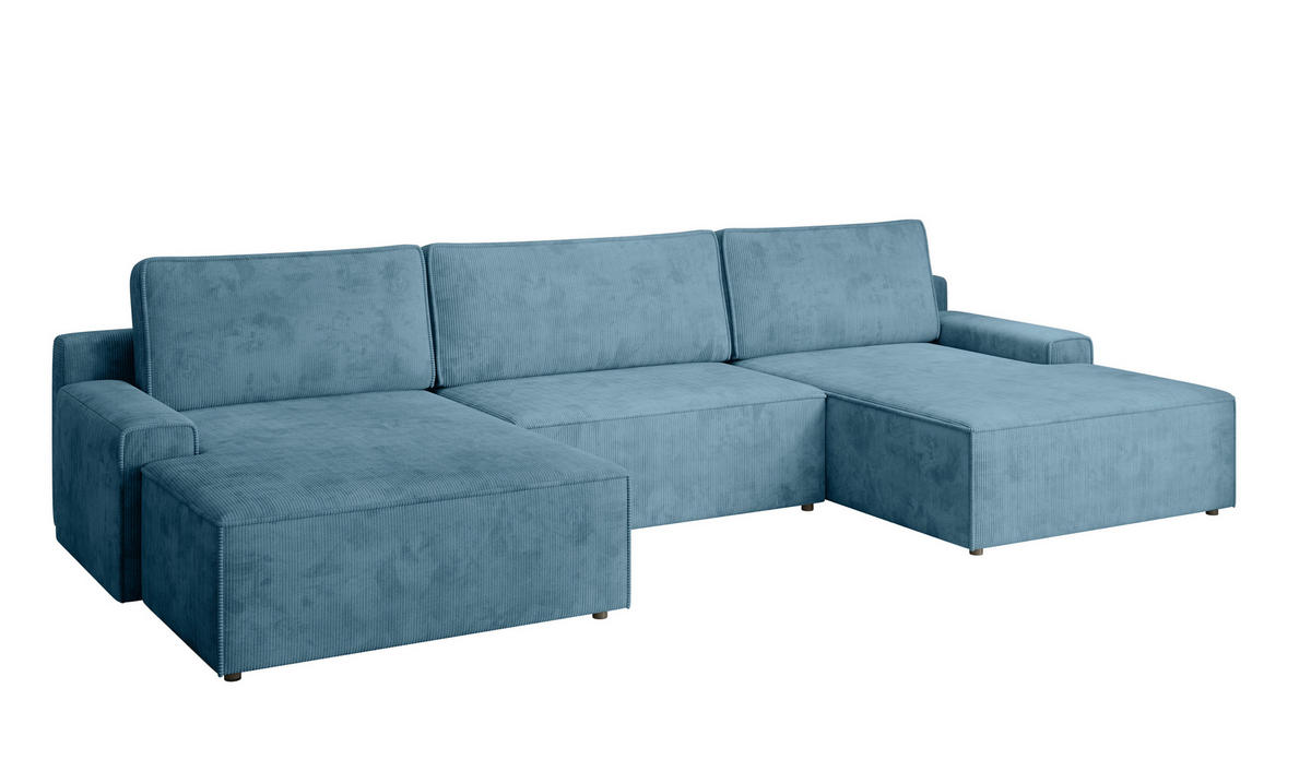 WOHNLANDSCHAFT CHALLENGE Blaugrau Cord  - Blaugrau/Schwarz, MODERN, Kunststoff/Textil (168/333/168cm) - Trendmanufaktur