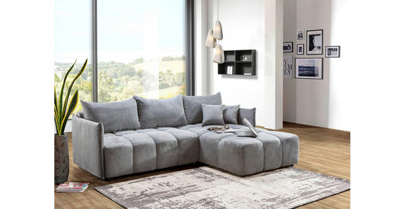 ECKSOFA Grau Plüsch Zierkissen, Rückenkissen, Bettkasten, Schlaffunktion, Rücken echt, Liegefläche im Originalstoff  - Schwarz/Grau, KONVENTIONELL, Kunststoff/Textil (253/192cm) - Carryhome
