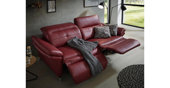 SOFA in Leder Weinrot - Chromfarben/Weinrot, Natur, Leder/Metall (198/101/107cm) - Dieter Knoll