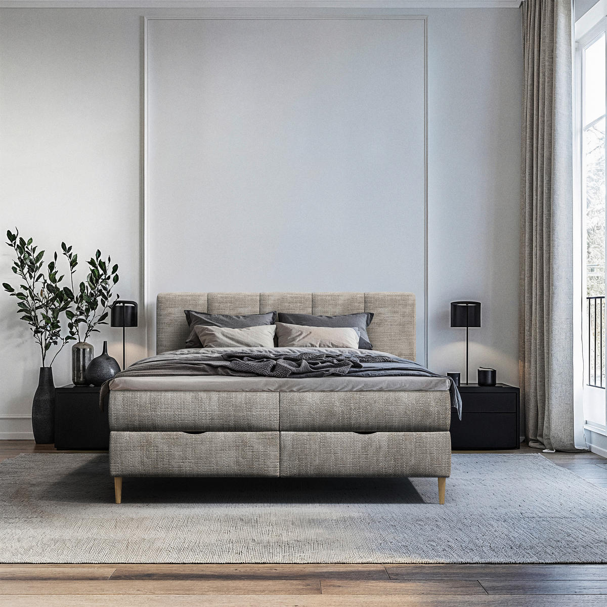 BOXBETT 180/200 cm  in Grau  - Buchefarben/Grau, MODERN, Holz/Holzwerkstoff (180/200cm) - MID.YOU