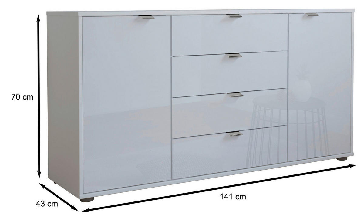 SIDEBOARD  in 140/70/43 cm  - Chromfarben/Schwarz, KONVENTIONELL, Glas/Holzwerkstoff (140/70/43cm) - Dieter Knoll
