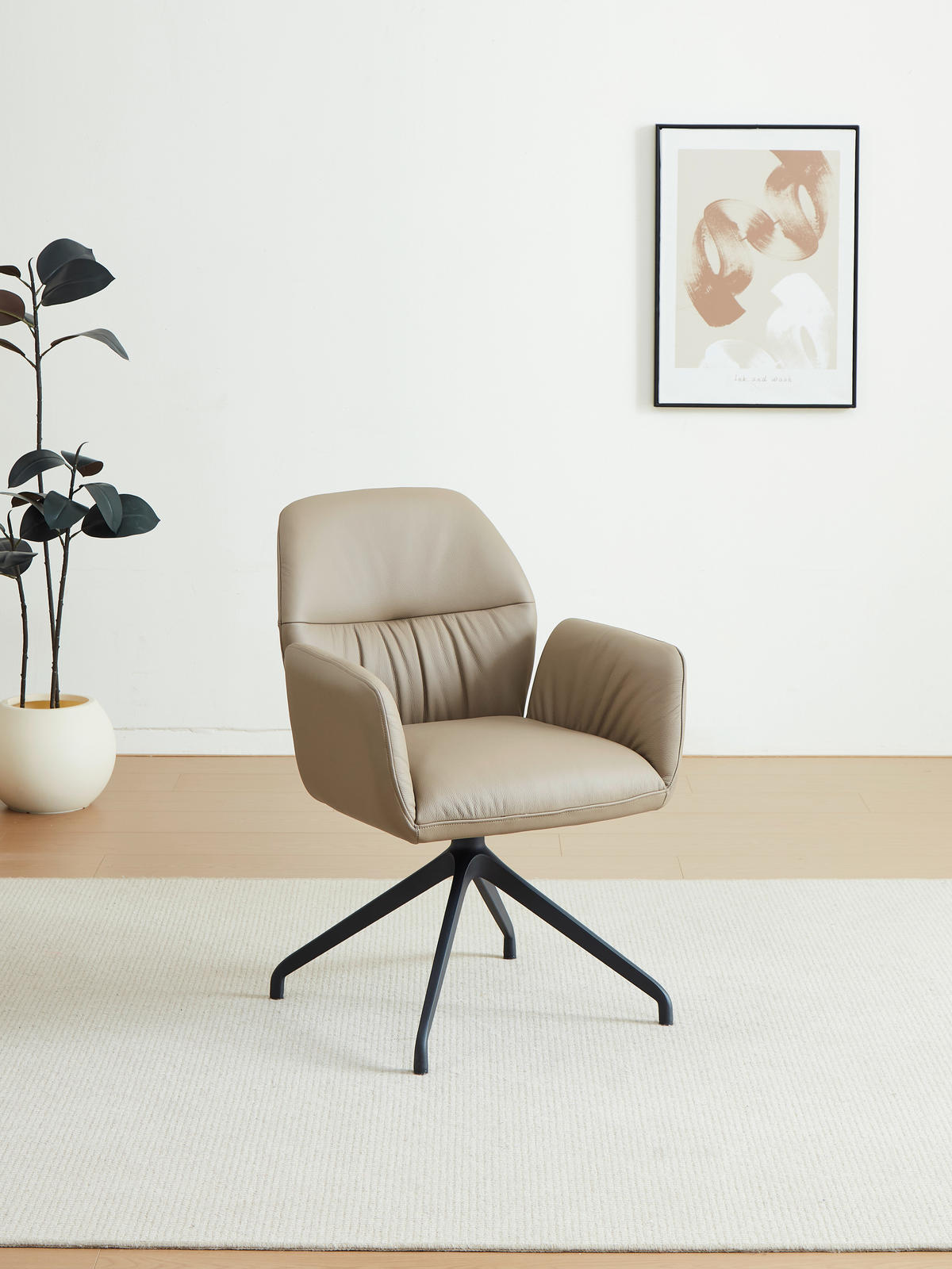 ARMLEHNSTUHL  Sitzfläche 360° drehbar, automatische Rückholfunktion  Echtleder  - Creme/Schwarz, Design, Leder/Metall (62/89/63cm) - Dieter Knoll