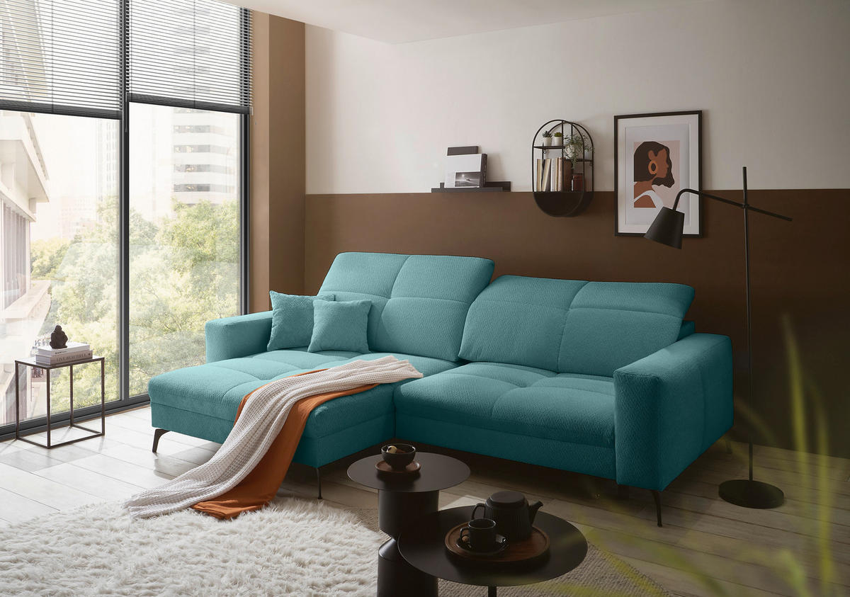 ECKSOFA Petrol Webstoff  - Petrol/Schwarz, KONVENTIONELL, Textil/Metall (180/285cm) - SetOne by Musterring