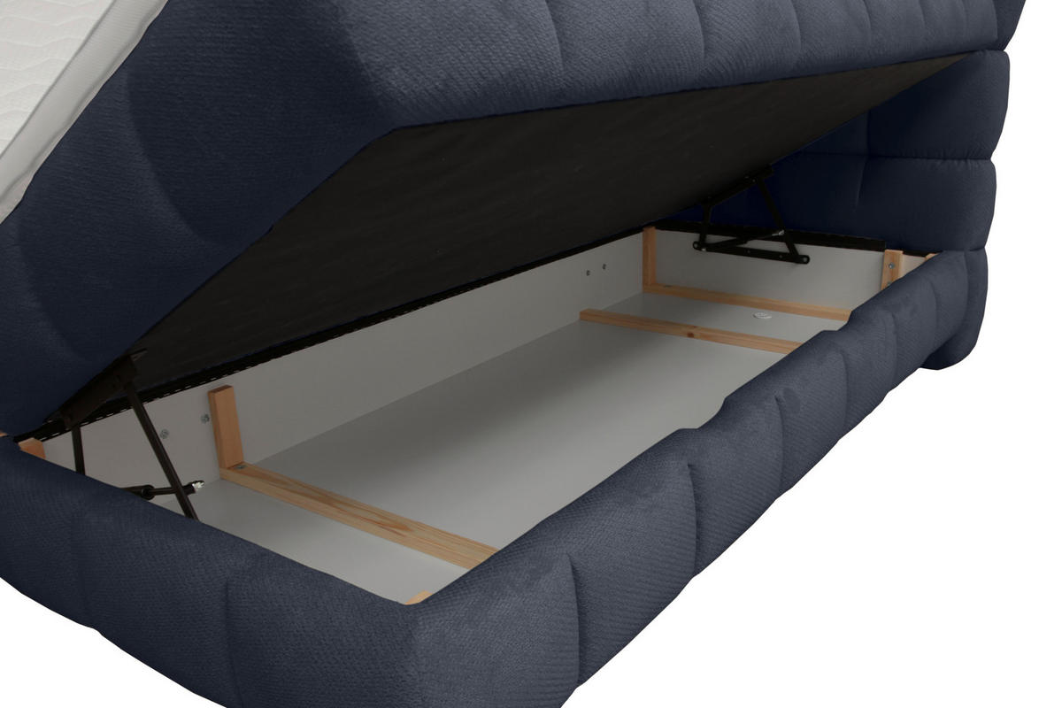 BOXBETT 140/200 cm,  in Blau, Bettkasten, Topper, H3 + H3 = fest  - Blau/Schwarz, Trend, Textil/Metall (140/200cm) - Esposa
