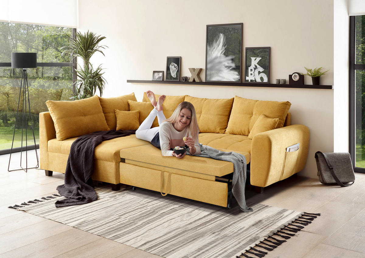 ROHOVÁ SEDACIA SÚPRAVA, textil, kompozitné drevo, žltá - čierna/žltá, Basics, kompozitné drevo/textil (176/248cm) - MID.YOU