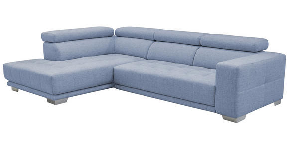 ECKSOFA in Mikrofaser Hellblau  - Chromfarben/Hellblau, Design, Textil/Metall (207/301cm) - Xora