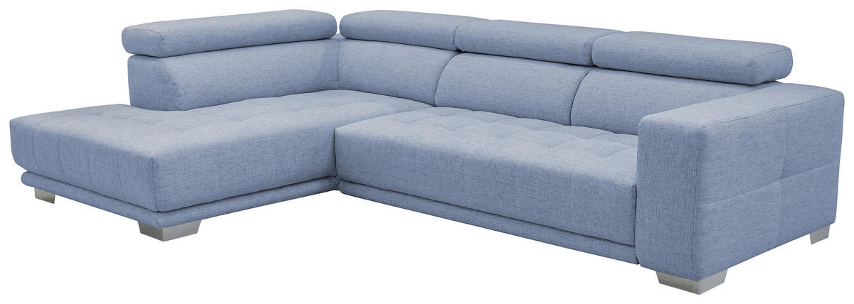 ECKSOFA Hellblau Mikrofaser  - Chromfarben/Hellblau, Design, Textil/Metall (207/301cm) - Xora