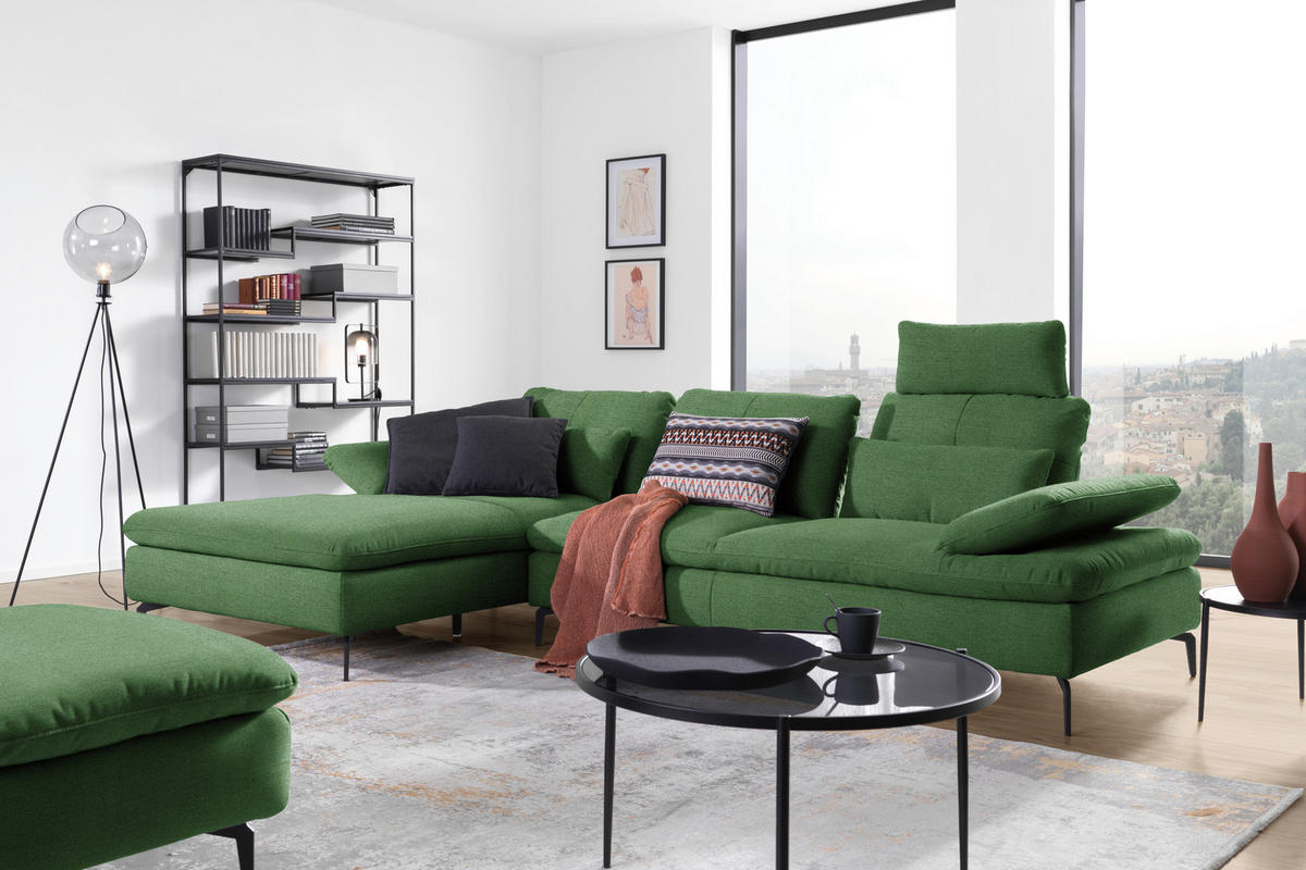 ECKSOFA  in Webstoff Grün  179/301 cm  - Schwarz/Grün, Design, Textil/Metall (179/301cm) - Chilliano