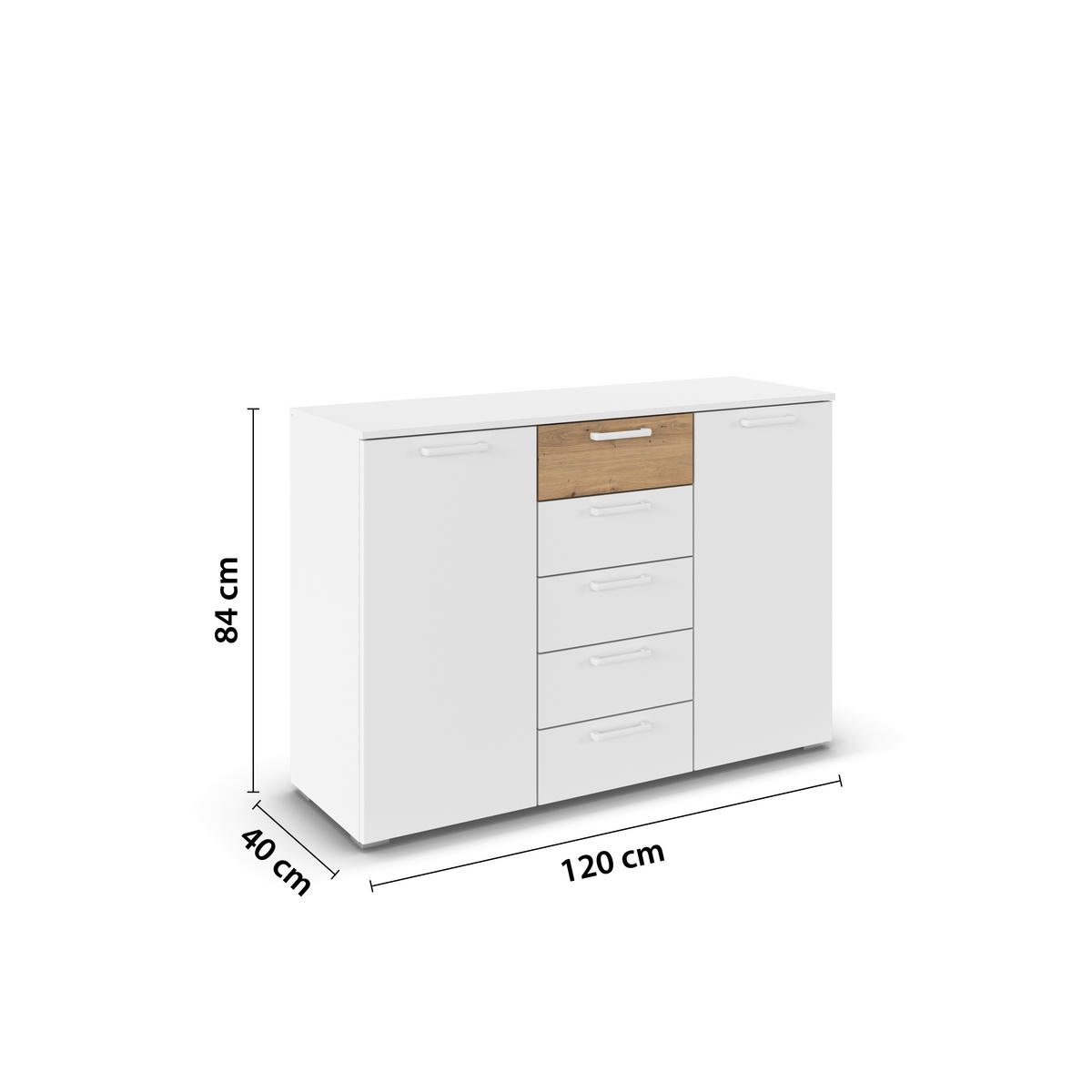 KOMMODE , 120/84/40 cm, 5 Schublade(n)  - Weiß/Eiche Artisan, MODERN, Holzwerkstoff/Kunststoff (120/84/40cm) - Rauch Möbel