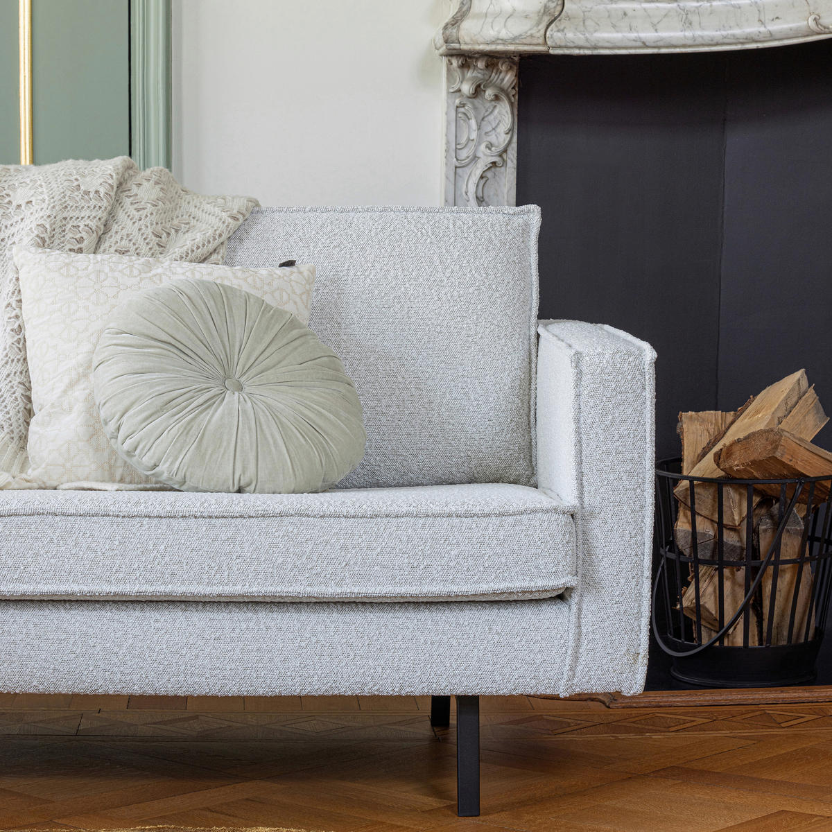 2,5-SITZER Rodeo in Bouclé Naturfarben  - Schwarz/Naturfarben, Design, Textil/Metall (190/85/86cm) - Livetastic