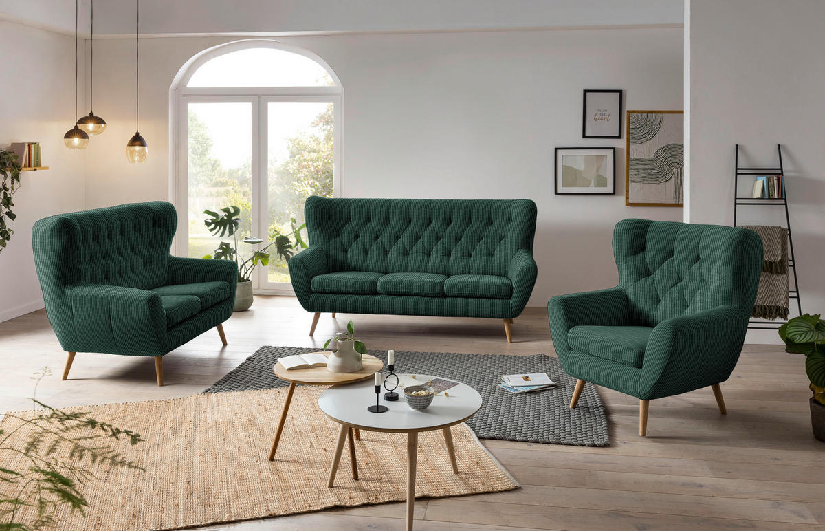 3-SITZER-SOFA in Cord Grün  - Grün, Design, Holz/Textil (187/101/95cm) - Stylife