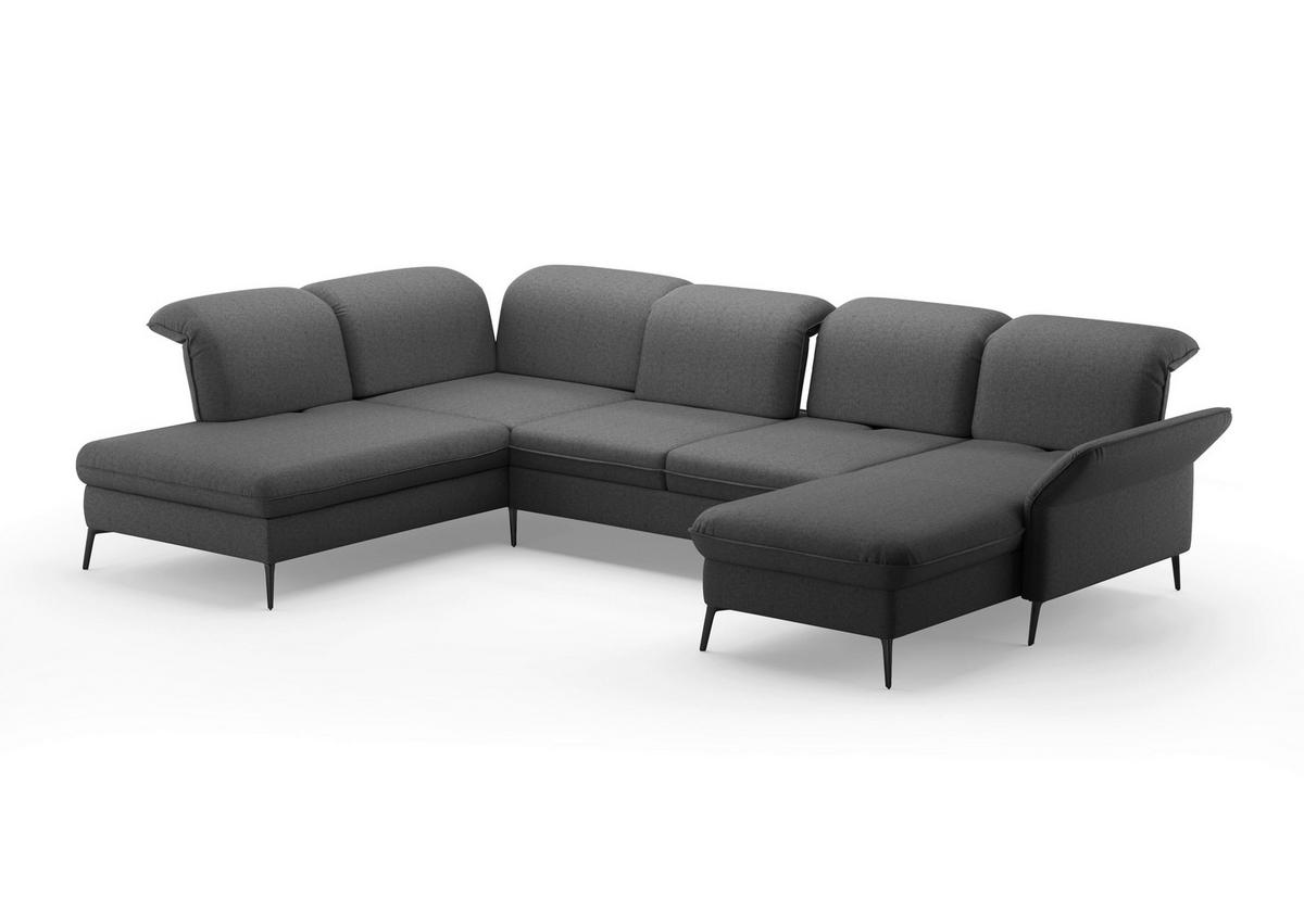 WOHNLANDSCHAFT in Flachgewebe Dunkelgrau  - Dunkelgrau/Schwarz, Konventionell, Textil/Metall (231/359/198cm) - Sit & More