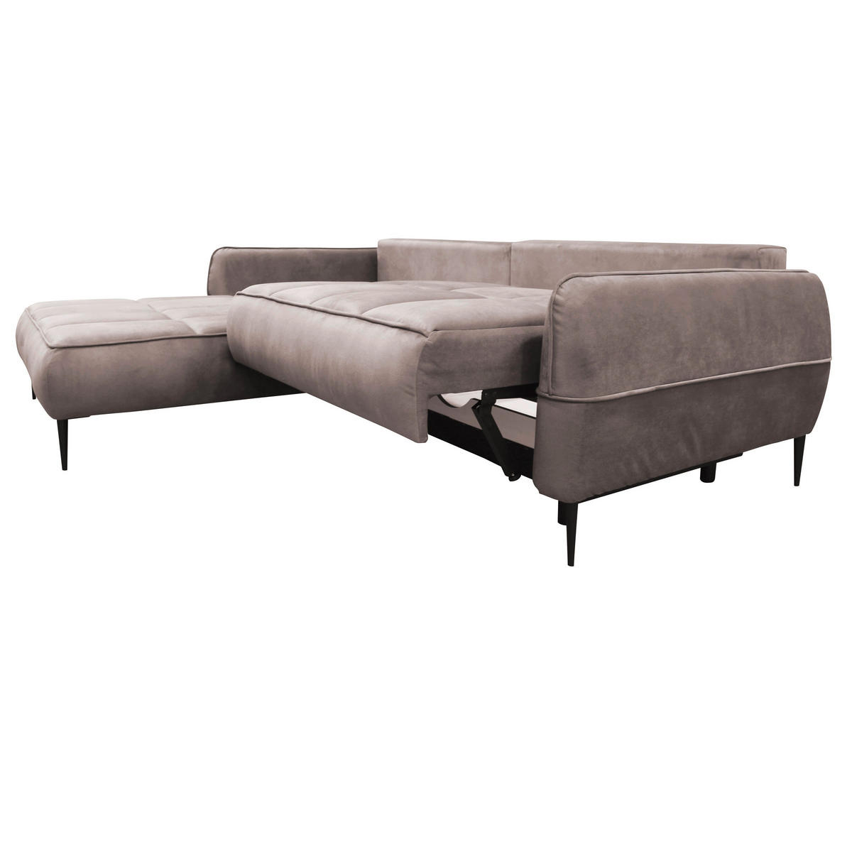 ECKSOFA Beige Velours  - Beige/Schwarz, Design, Textil/Metall (189/260cm) - MID.YOU