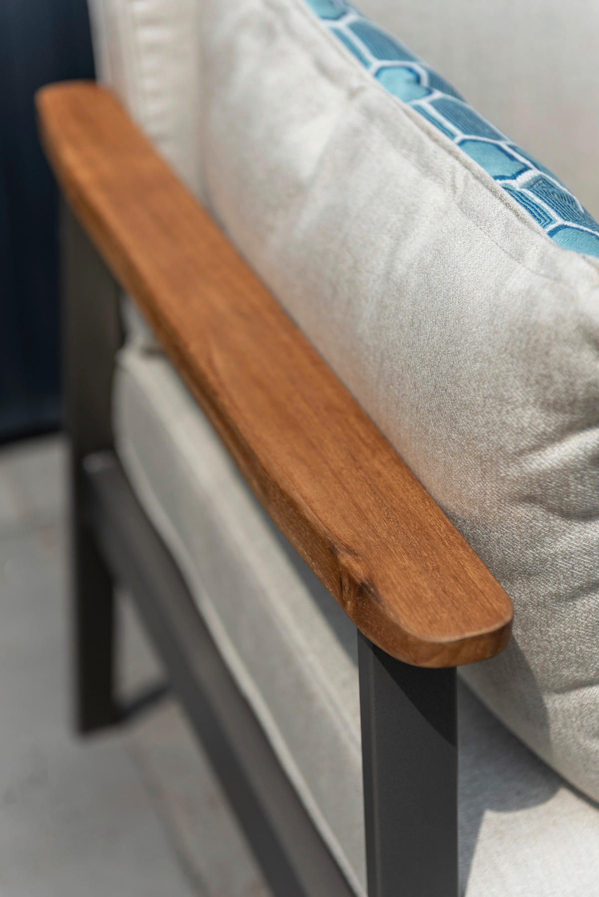 2,5-SITZER Flachgewebe Hellgrau, Dunkelgrau, Teakfarben  - Blau/Dunkelgrau, Design, Holz/Textil (161/75,5/82cm) - Modante