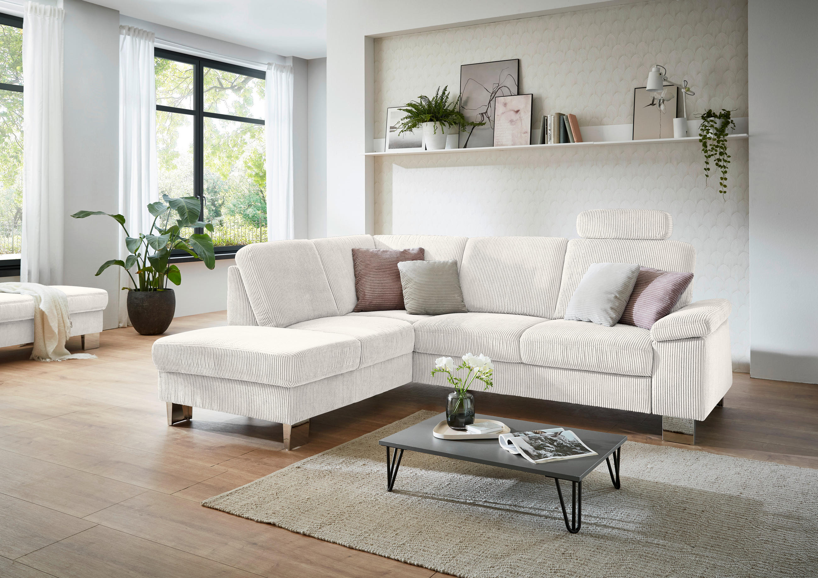 HÖRNSOFFA i manchester beige  - stålfärgad/beige, Klassisk, metall/textil (200/248cm) - Beldomo System