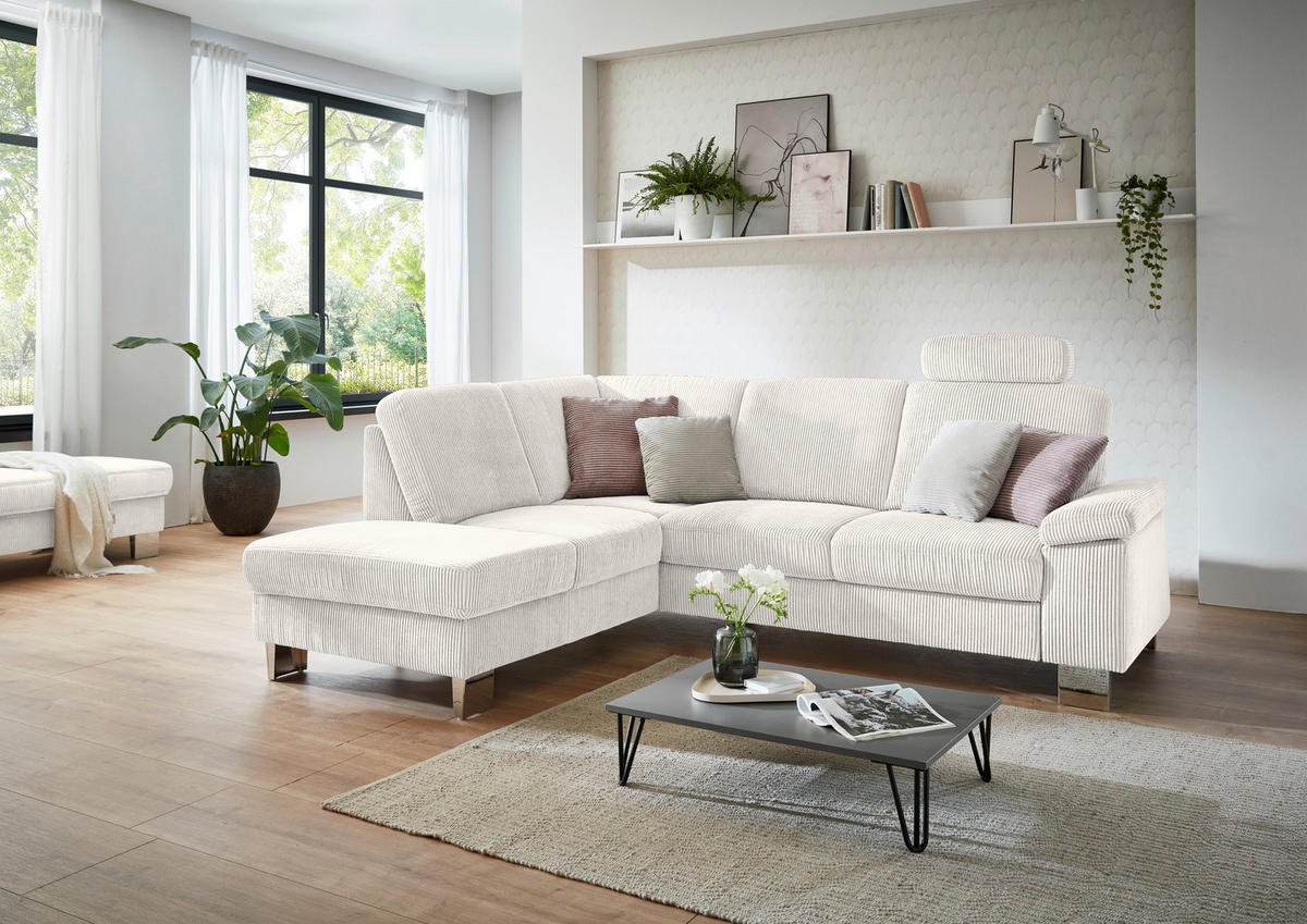 ECKSOFA in Cord Beige  200/248 cm  - Edelstahlfarben/Beige, KONVENTIONELL, Textil/Metall (200/248cm) - Beldomo System