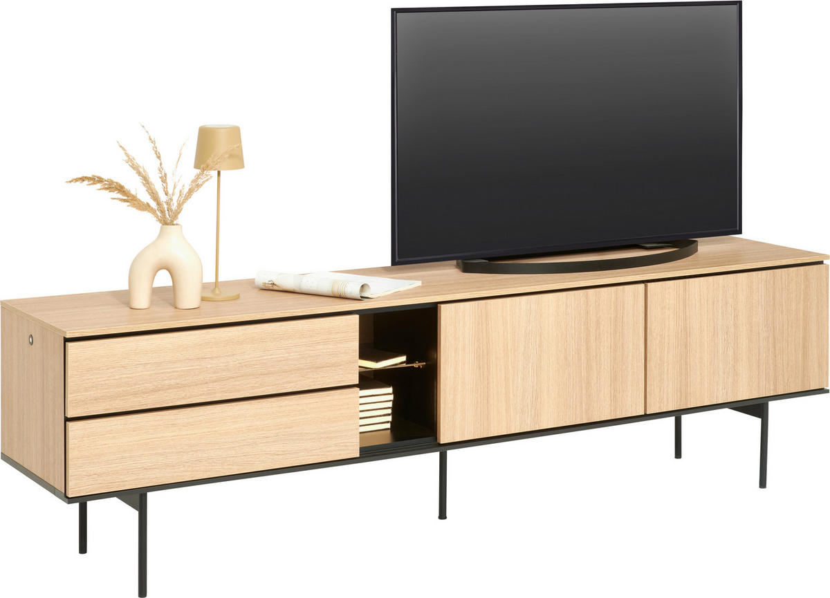 TV-ELEMENT Schwarz, Eichefarben  197/56/41 cm  - Eichefarben/Schwarz, Basics, Glas/Holzwerkstoff (197/56/41cm) - Hom`in