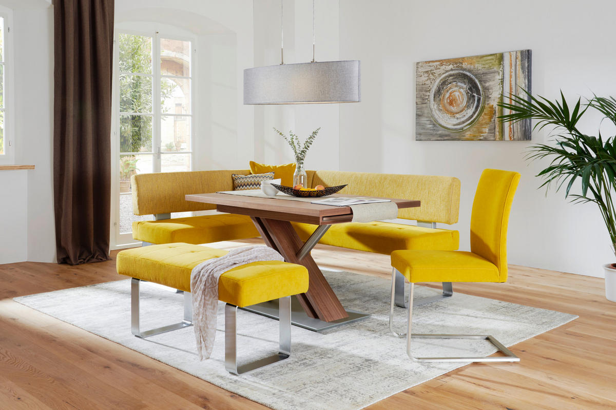 SCHWINGSTUHL  in Edelstahl Chenille  - Edelstahlfarben/Gelb, Design, Textil/Metall (47/97/60cm) - Moderano