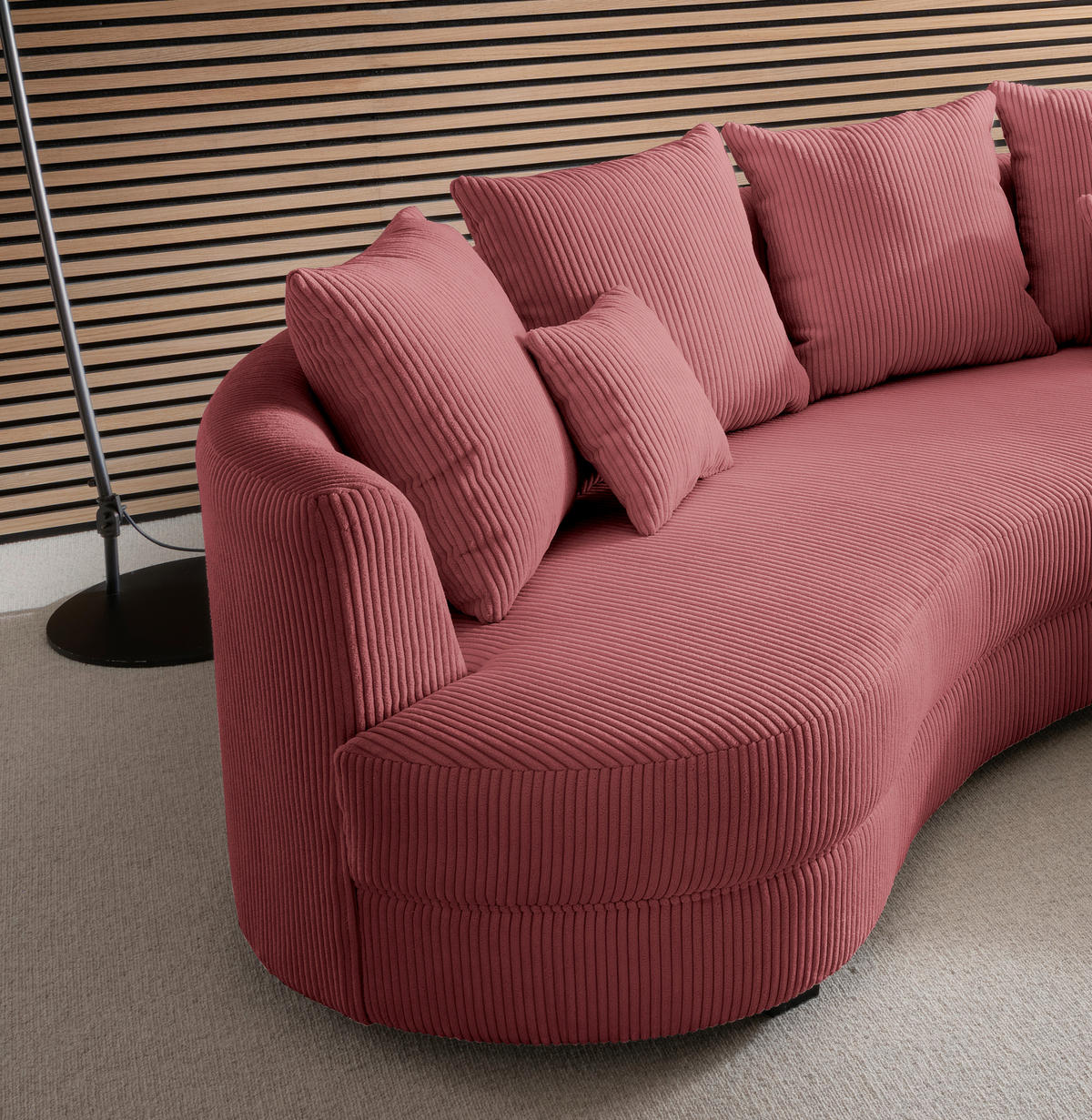 Wohnlandschaft inkl. Hocker Koralle Cord  - Koralle/Schwarz, Design, Kunststoff/Textil (300/160cm) - Livetastic
