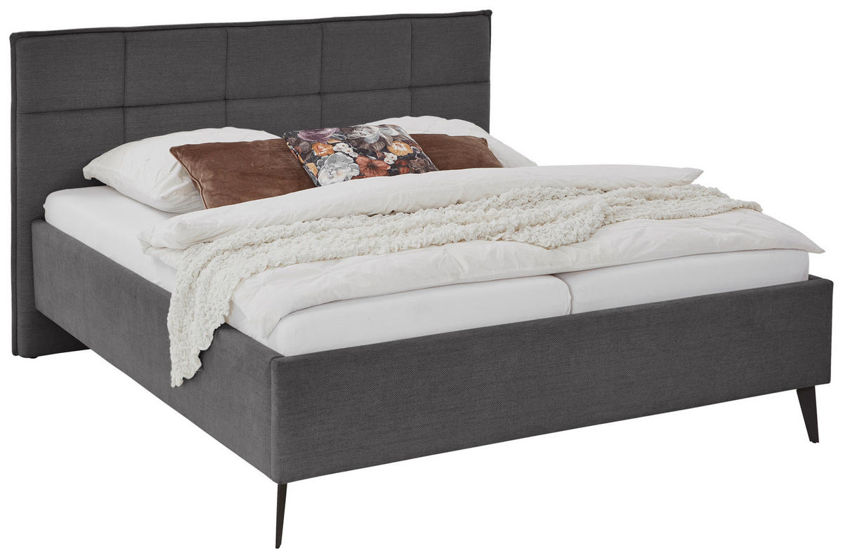 POLSTERBETT 160/200 cm  in Anthrazit  - Anthrazit/Schwarz, Design, Textil/Metall (160/200cm) - Xora