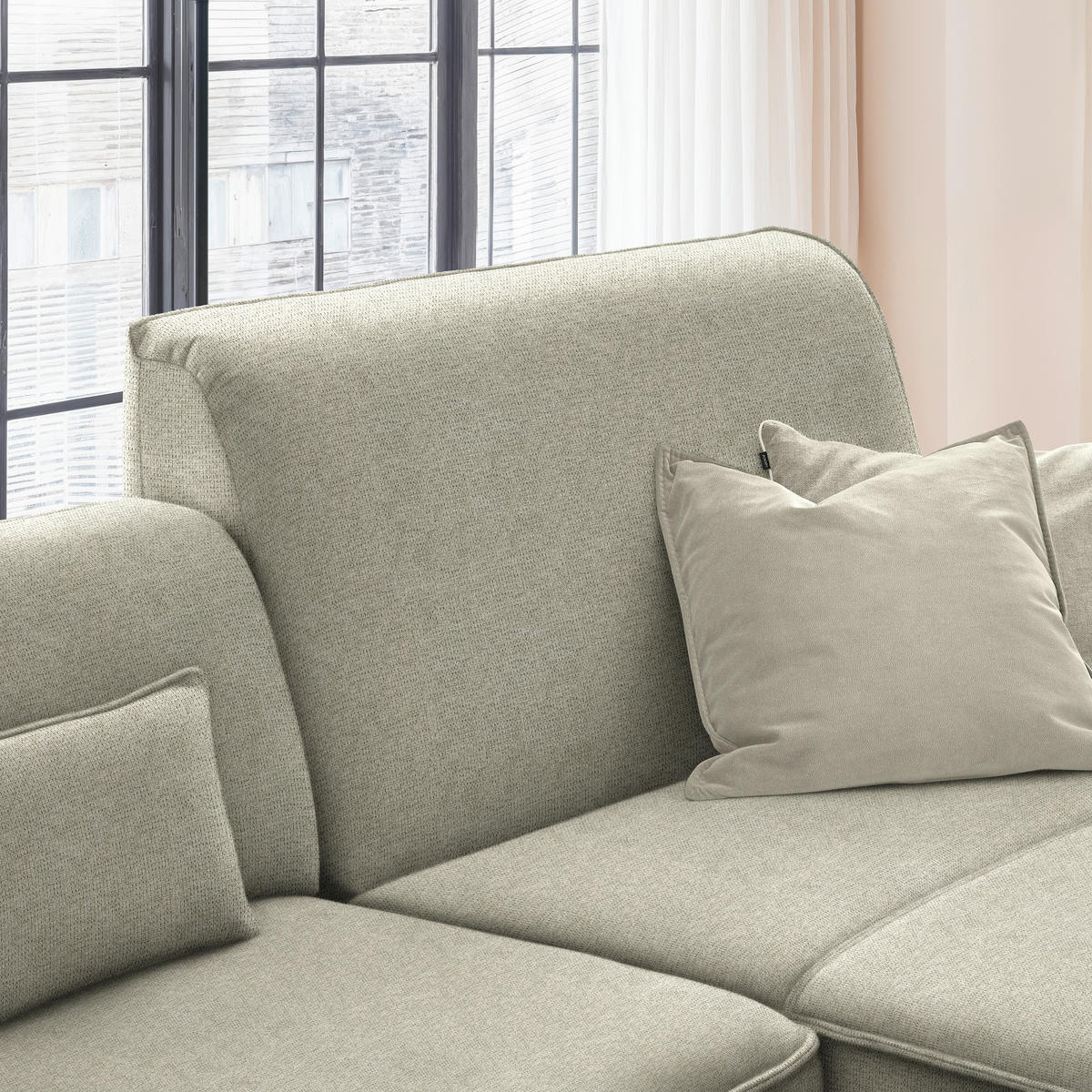 ECKSOFA in Flachgewebe Beige  - Beige/Schwarz, Design, Textil/Metall (285/190cm) - Johann Jakob