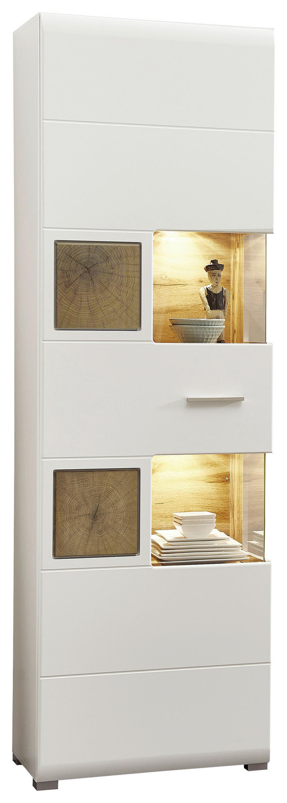 VITRINA, bela, barve hrasta - barve kroma/srebrne barve, Design, kovina/leseni material (65/205/37cm) - Hom`in