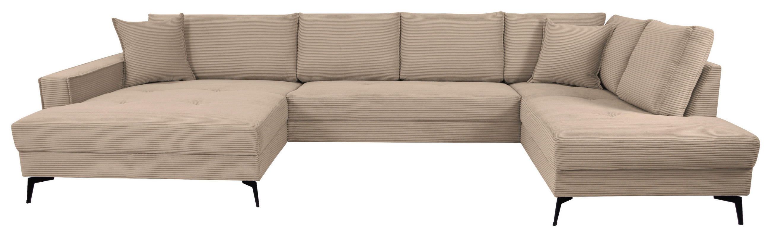 WOHNLANDSCHAFT ZERO Hellbraun Cord  - Hellbraun/Schwarz, Trend, Textil/Metall (173/362/195cm) - Livetastic